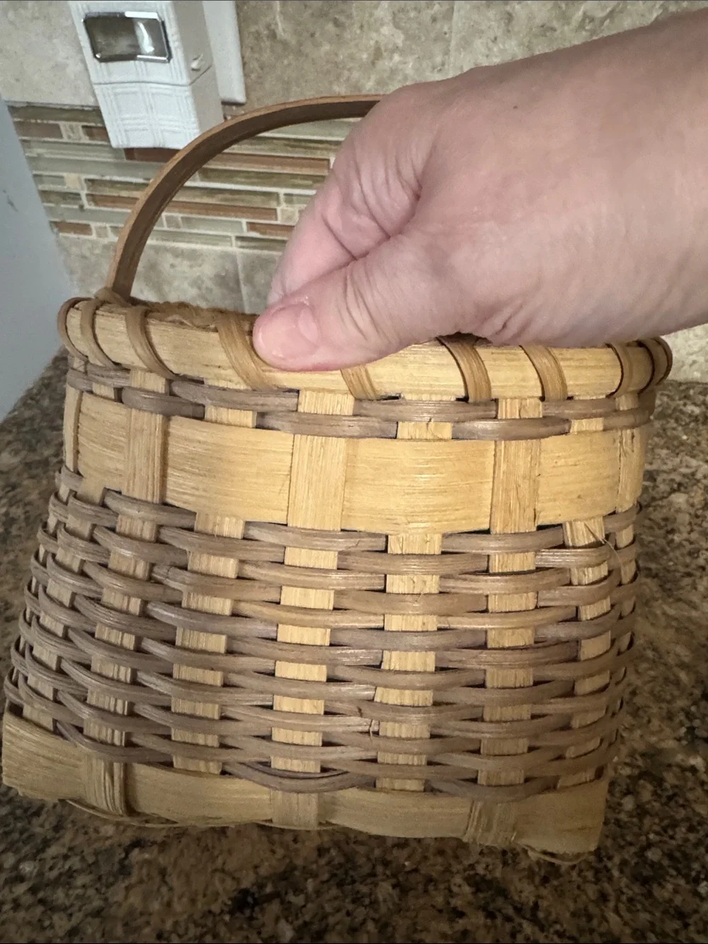 Handwoven Rustic Wicker Storage Basket with Handle - Natural/Tan